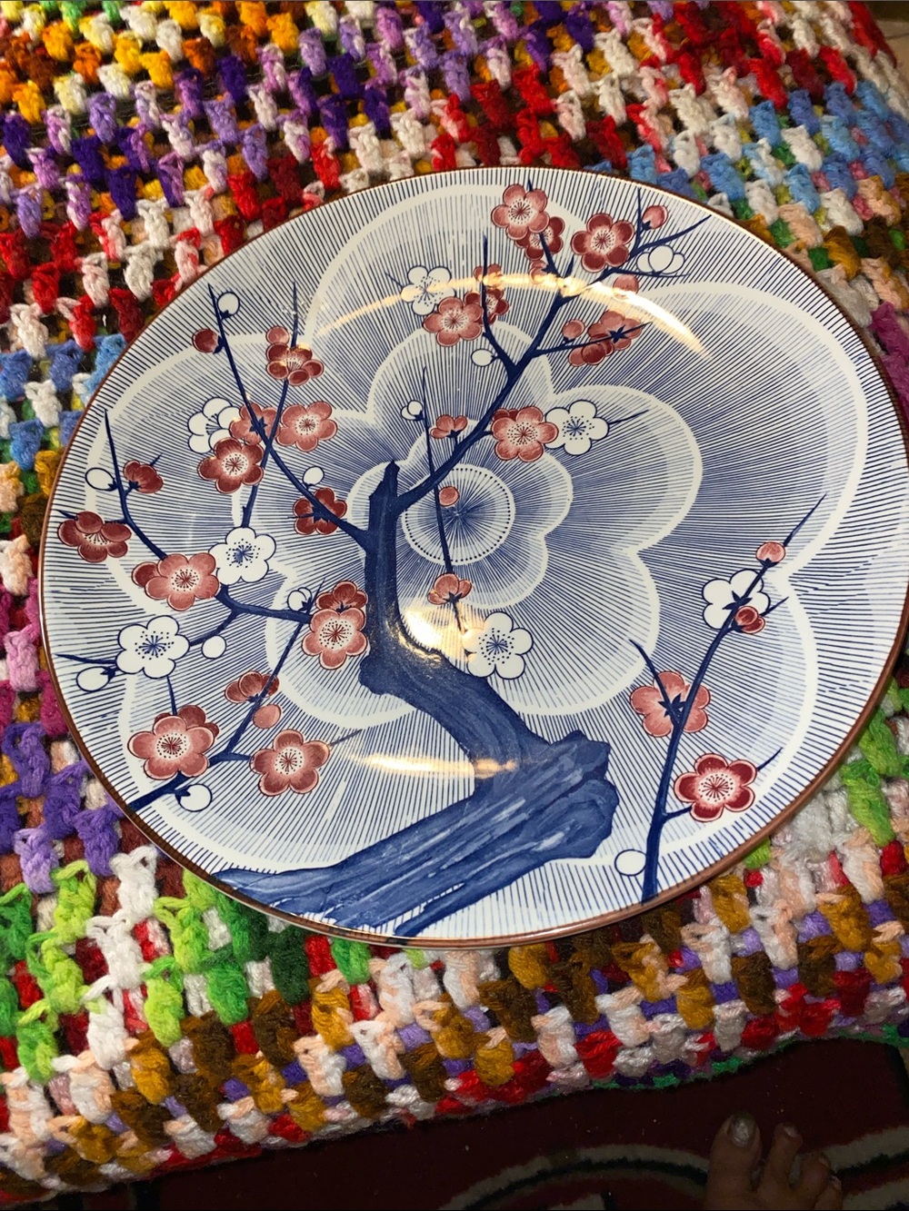 Vintage Kakizyu Japan Blue and Pink Floral Porcelain Wall Plate - Home Art